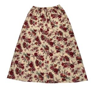 SHEIN Cream Red Floral Pleated Elastic Waistband Maxi Skirt Size XL Women's
